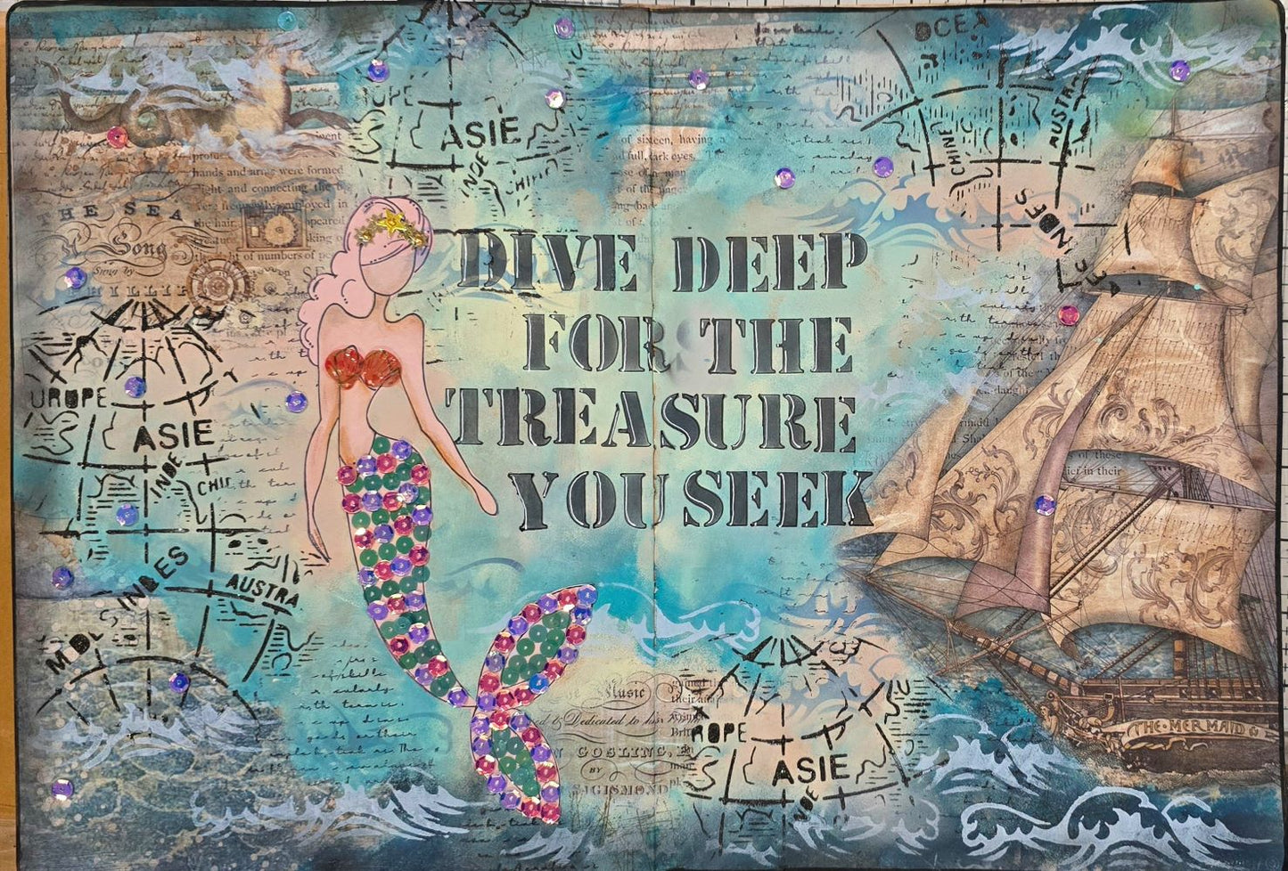 Mermaid Lagoon, Double Art Journal Page - Saturday 1st February 2025